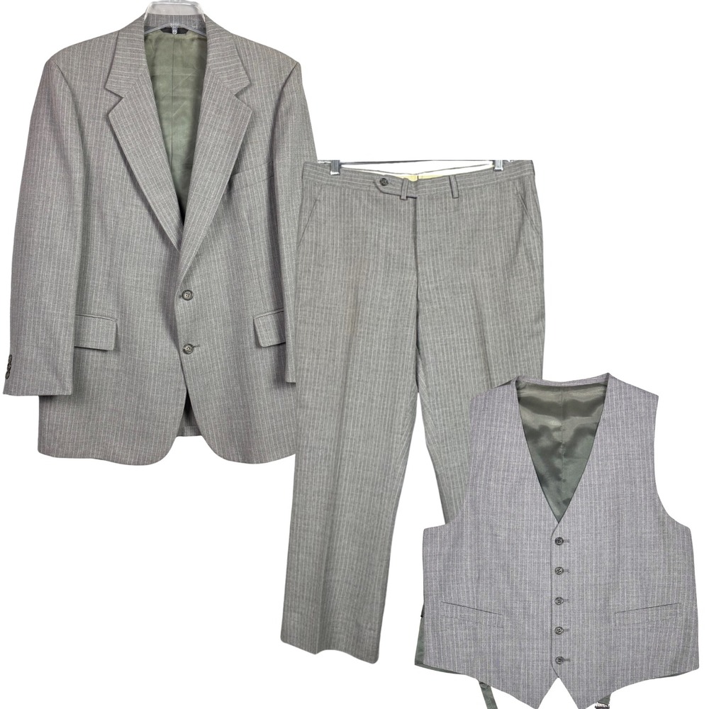 Cricketeer Smiths 3 Pc Suit Pinstripe Professional Mens Gray Vintage Union Made